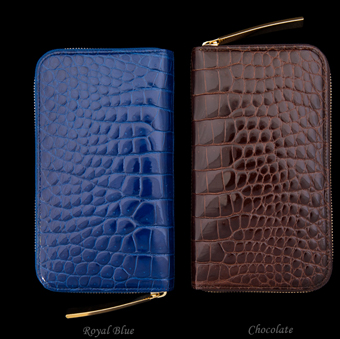 クロコダイル財布ブルーとチョコレート色